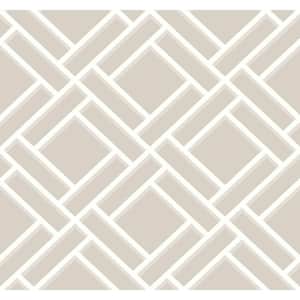 Luxe Retreat Cove Gray and Fog Block Trellis Paper Unpasted Wallpaper Roll (60.75 sq. ft.)