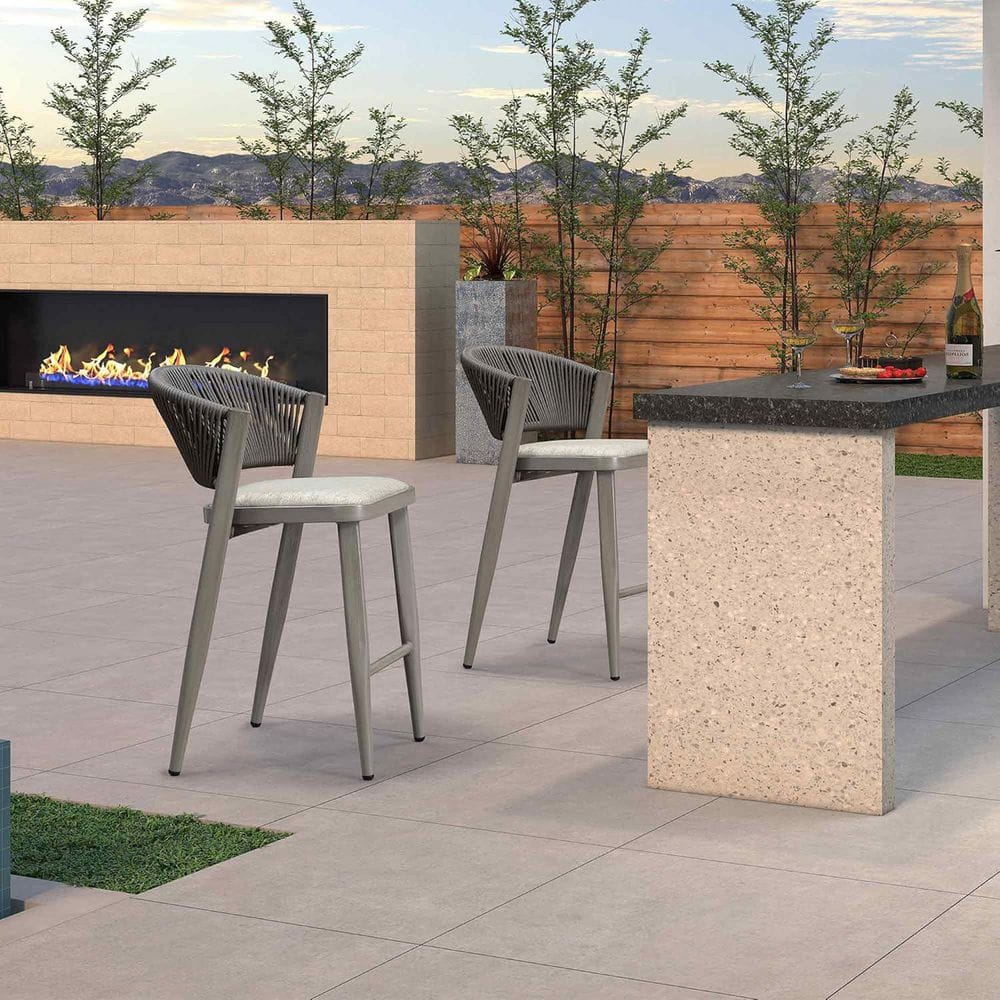 Modern Aluminum Low Back Rattan Counter Height Outdoor Bar Stool with Backrest and Alabaster Cushion, Gray(2-Pack) price history on PriceWatchPro