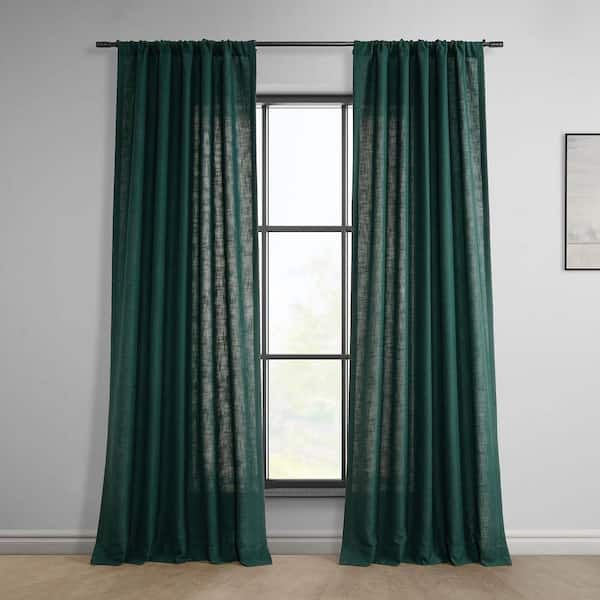 Exclusive Fabrics & Furnishings Deep Green Classic Faux Linen Rod Pocket Light Filtering Curtain - 50 in. W x 108 in. L (1 Panel)