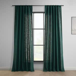 Deep Green Classic Faux Linen Rod Pocket Light Filtering Curtain - 50 in. W x 84 in. L (1 Panel)