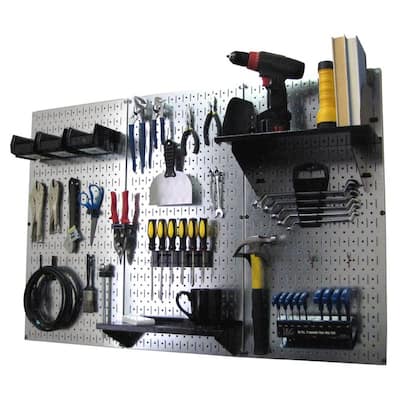 32 in. x 48 in. Metal Pegboard Standard Tool Storage Kit with Galvanized Pegboard and Black Peg Accessories