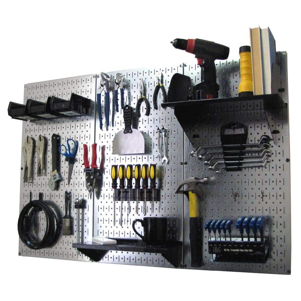Galvanized Steel Pegboard Tool Storage Kit with Black Accessories