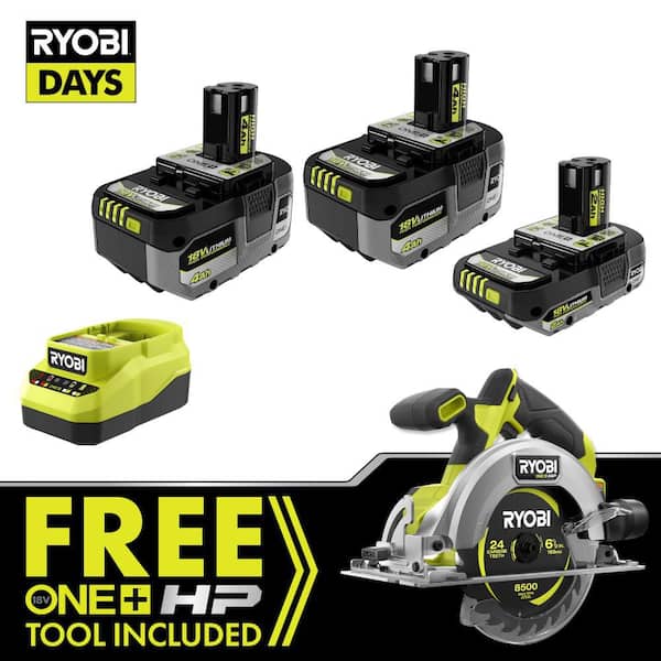 ONE+ 18V HIGH PERFORMANCE Kit w/ (2) 4.0 Ah Batteries, 2.0 Ah Battery, Charger, & FREE ONE+ HP Brushless Circular Saw