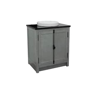 Plantation 31 in. W x 22 in. D Bath Vanity in Gray with Granite Vanity Top in Black with White Round Basin