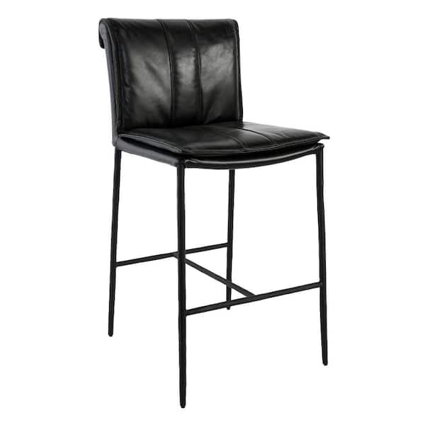 Benjara 27 in. Black Low Back Metal Frame Bar Stool with Leather Seat