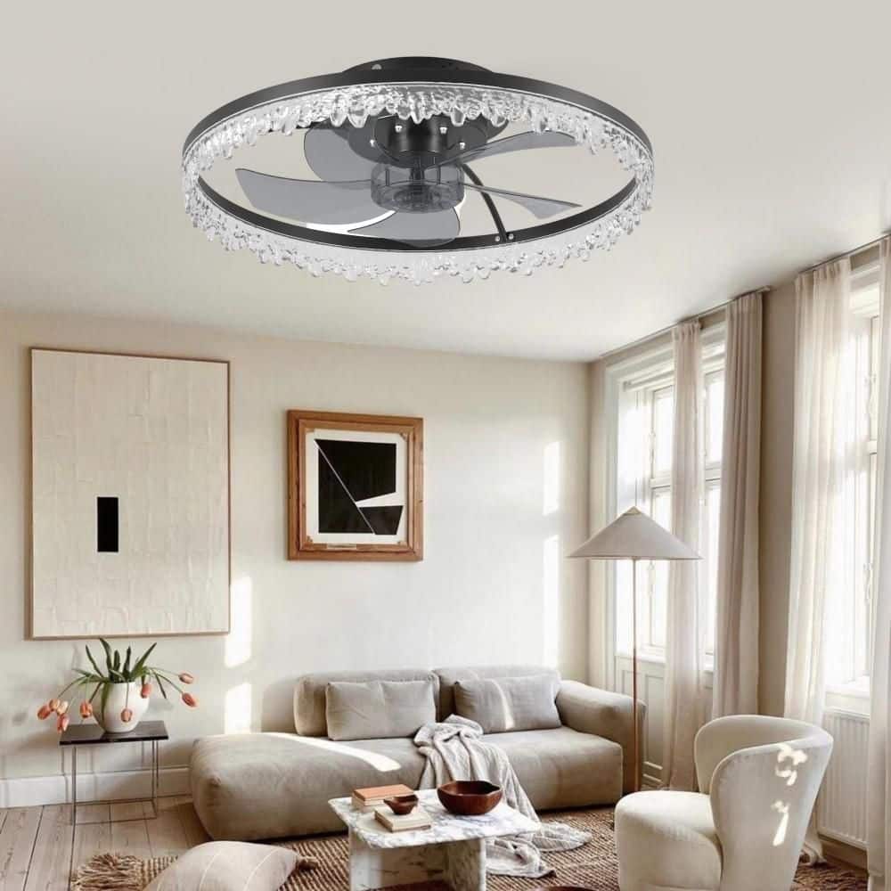20 in. Smart Indoor Black FLush Mount Ceiling Fan with Bright White Integrated LED price history on PriceWatchPro