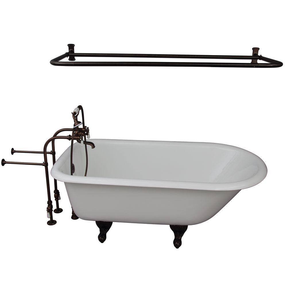 5.6 ft. Cast Iron Ball and Claw Feet Roll Top Tub in White with Oil Rubbed 