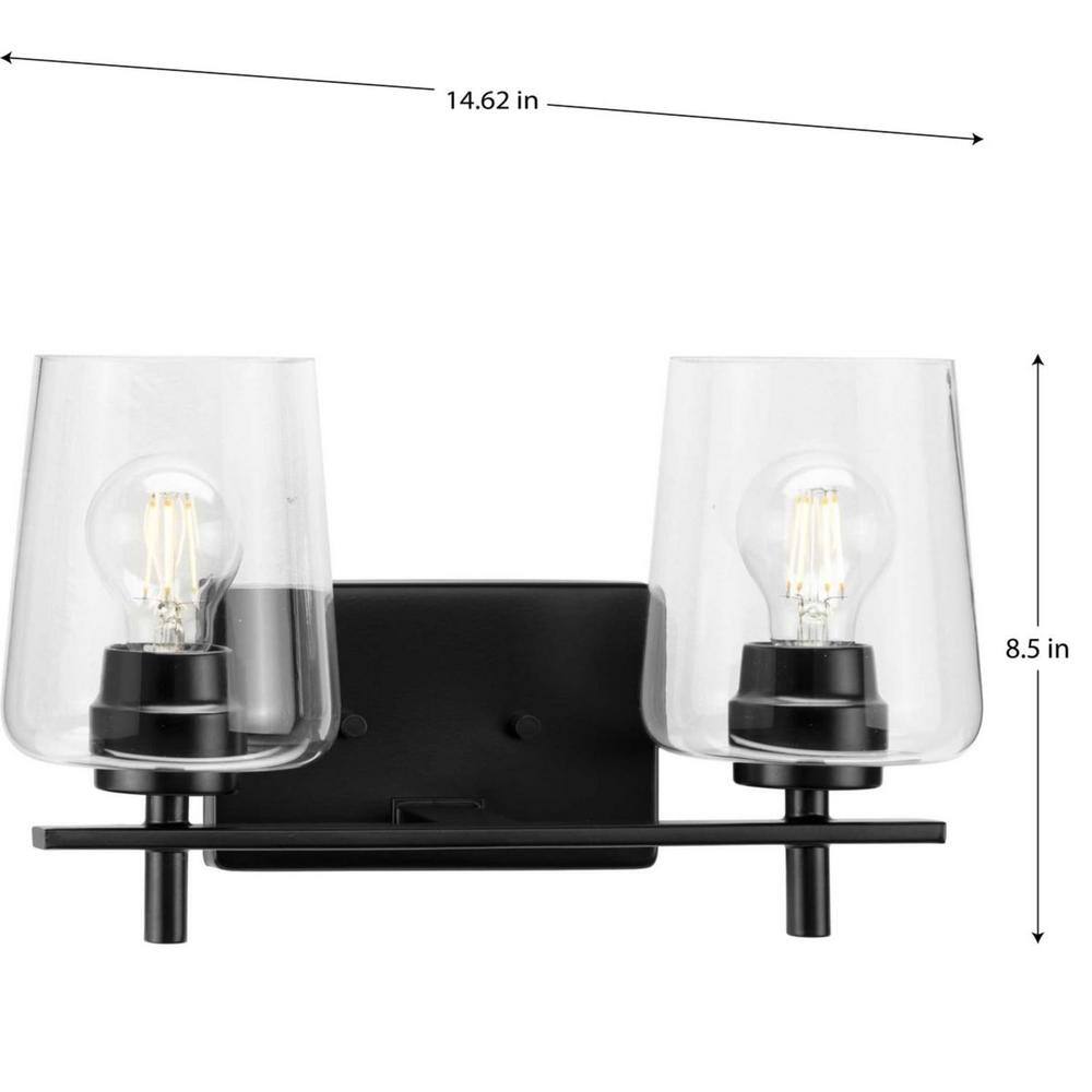 Matte Black 2-Light Wall Sconce with Clear Glass Shades