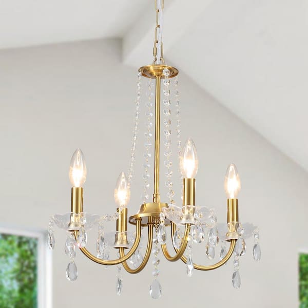 LWYTJO 4-Light Gold Candle Style Chandelier with Crystal Accents for Living Room Bedroom