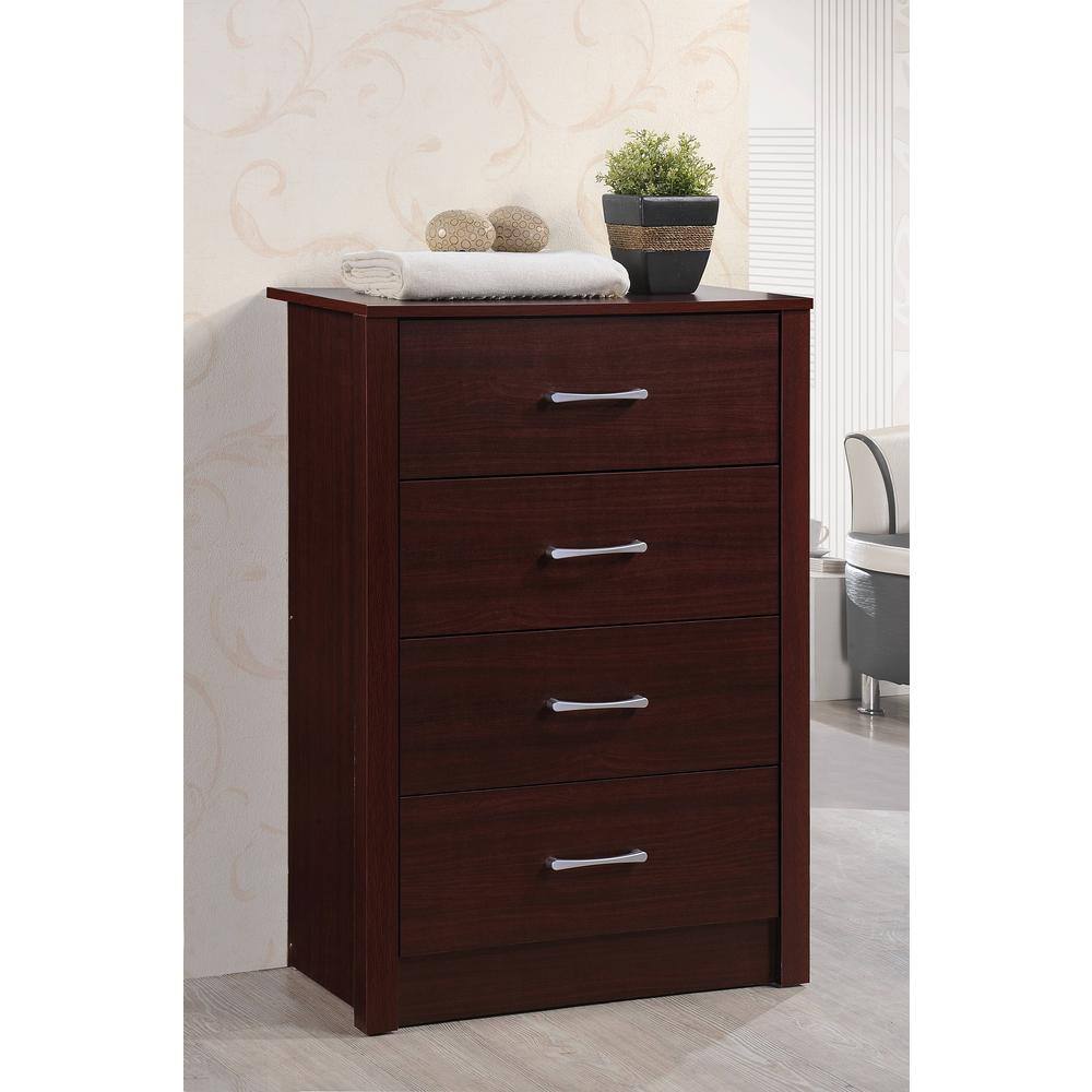 Sleek Mahogany 4-Drawer Chest with Soft Close and Roller Support