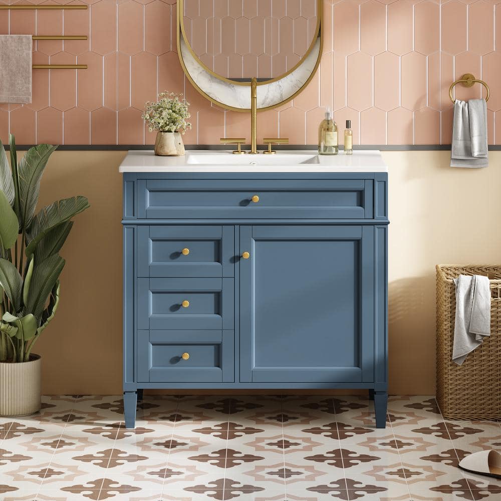 "36"" Bath Vanity,Ceramic Sink,2 Regular+1 Tip-out Drawer,Single Sink Cabinet" price history on PriceWatchPro