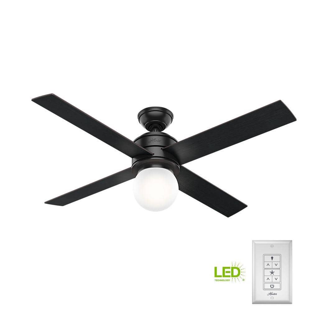52" Matte Black Ceiling Fan with Globe Light and Wall Control