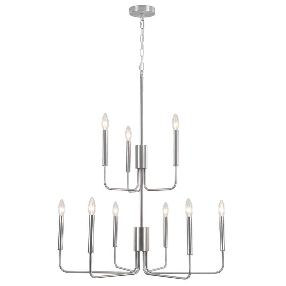 9-Light Nickel Height Adjustable Modern Linear Candlestick Chandelier, Hanging Light Fixture price history on PriceWatchPro