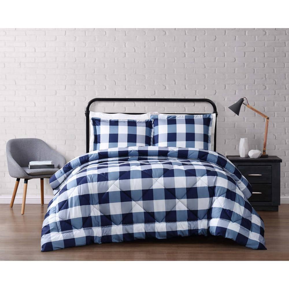 King Blue Microfiber Reversible Comforter and Sham Set
