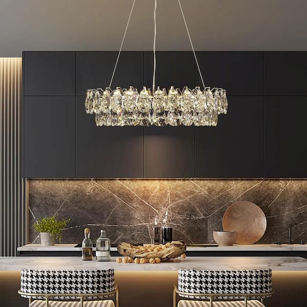 Aerolynn 1-Light Modern Glam Chrome Round Crystal Integrated LED Chandelier