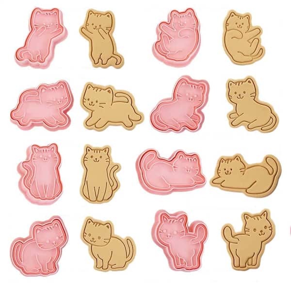 8-Piece 3D Cat Cookie Cutter Set, PP Material, Reusable with 8 Kitty Shapes for Baking, Sandwich, and Fruit Cutting