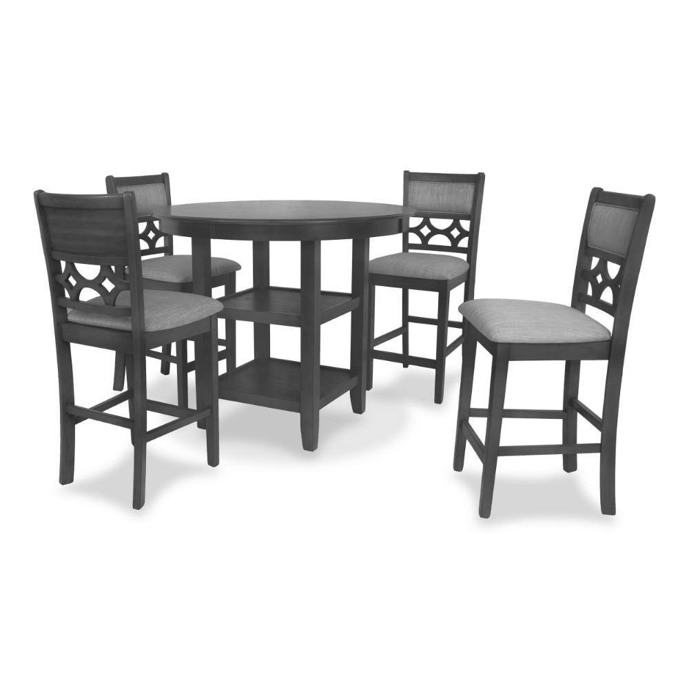 Benjara 5-Piece Round Gray and White Wood Top Counter Dining Table and ...