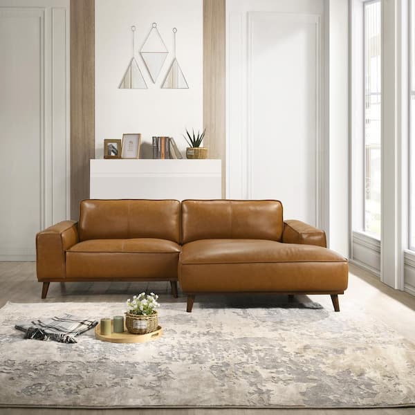 Ashcroft Furniture Co Clifford 98 in. Square Arm 2-Piece Leather L