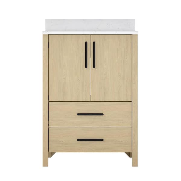 24 in. W x 22 in. D x 34 in. H Single Sink Freestanding Bath Vanity in Oak with White Carrara Cultured Marble Top