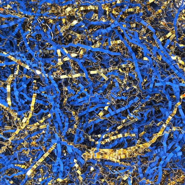 Gold and Blue Crinkle Paper Filler 0.5 lb. 100 L x 30 W x 1 H Craft Confetti Grass for Gift Baskets Decorations