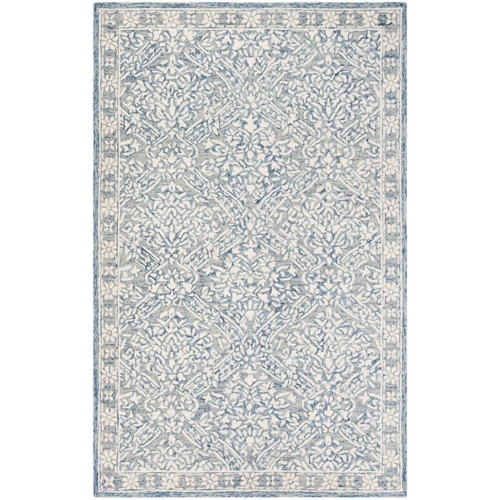 SAFAVIEH Micro-Loop Blue/Ivory 5 ft. x 8 ft. Border Area Rug MLP510M-5 -  The Home Depot