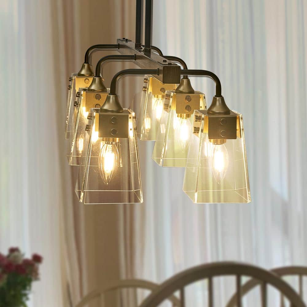 Modern Line 6-Light Wood Painted Hanging Barn Light Linear Chandelier for L