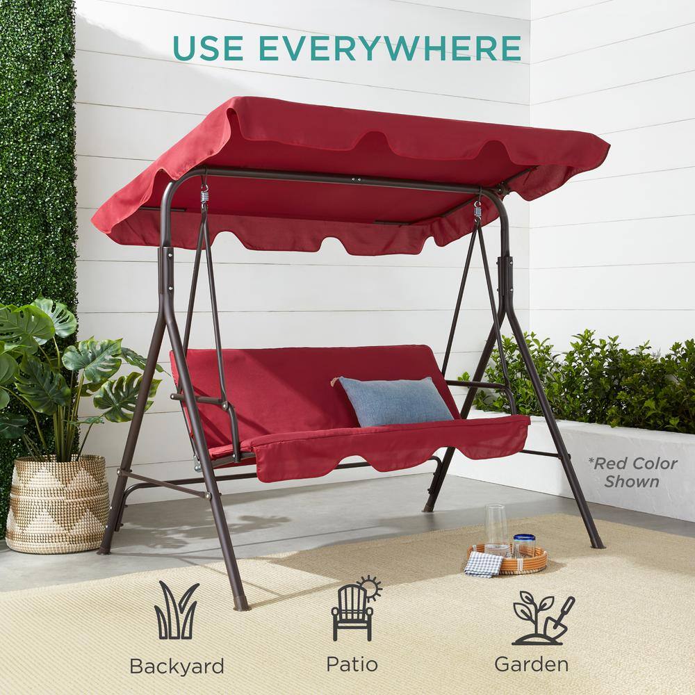Black Metal 2-Person Outdoor Swing Glider with Canopy