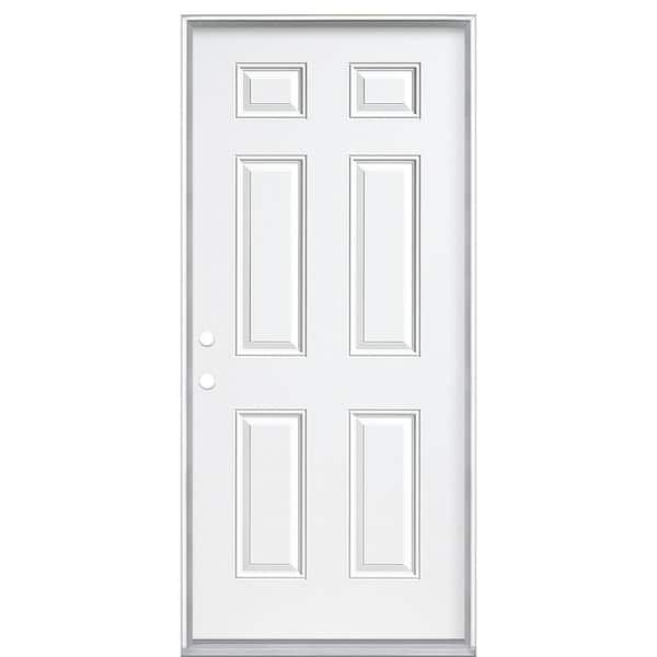 Masonite 36 in. x 80 in. Premium 6 Panel Right-Hand Inswing Primed Impact Steel Prehung Front Exterior Door No Brickmold