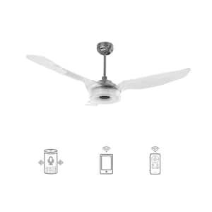 Icebreaker 56 in. Indoor/Outdoor Silver Smart Ceiling Fan, Dimmable LED Light and Remote,Works w/ Alexa/Google Home/Siri