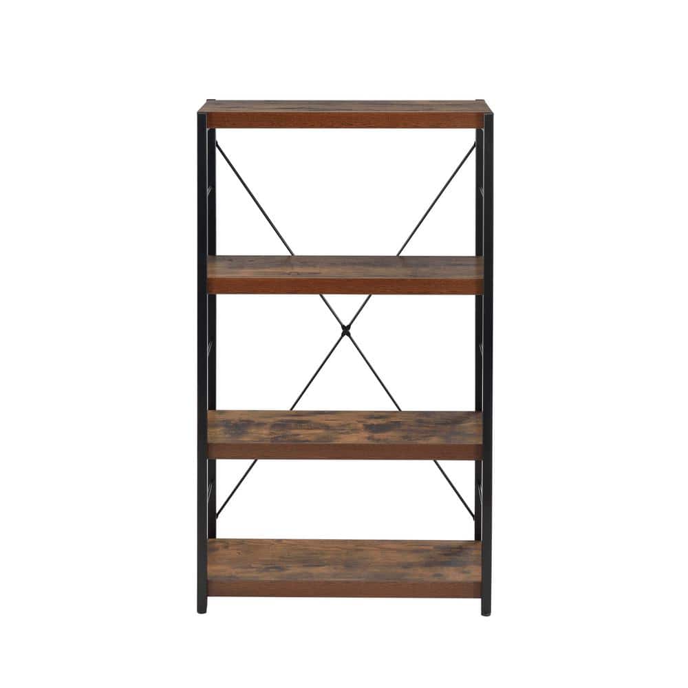 Weathered Oak and Black Metal 3-Tier Industrial Bookshelf