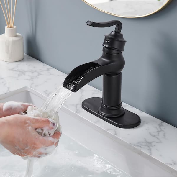 Single-Handle Single Hole Bathroom Faucet with Deck Plate Included in Matte Black