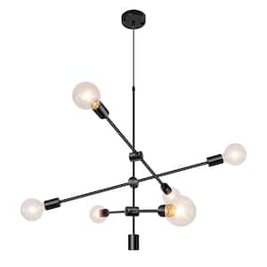 6-light Black Modern Linear Chandelier for Dining Room with no bulbs included