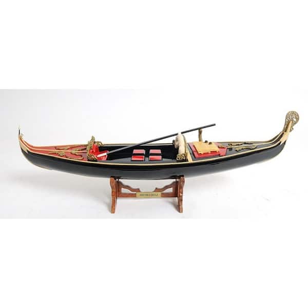 HomeRoots Wood Black and Red Hand Painted Venetian Gondola Boat Decorative Sculpture