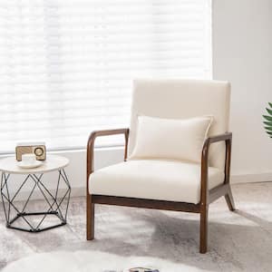 Beige Modern Accent Chair Leisure Armchair with Rubber Wood Frame and Lumbar Pillow