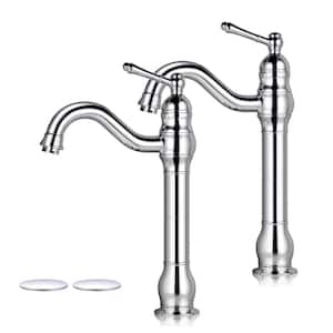 Single Hole Single-Handle Waterfall Vessel Sink Faucet with Pop-up Drain in Polished Chrome (2-Pack)