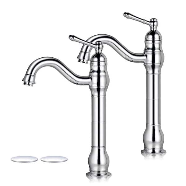 AKLFGN Single Hole Single-Handle Waterfall Vessel Sink Faucet with Pop-up Drain in Polished Chrome (2-Pack)