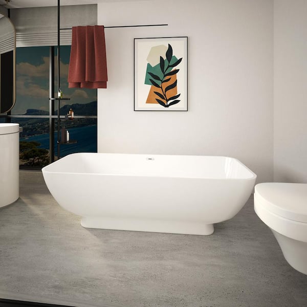 Satico 70 in. Acrylic Soaking SPA Tub Flatbottom Non-Whirlpool Freestanding Bathtub in White