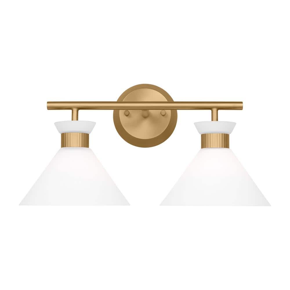 Belcarra 17.25 in. W x 9.125 in. H 2-Light Satin Brass Bathroom Vanity Light with Etched White Glass Shades price history on PriceWatchPro