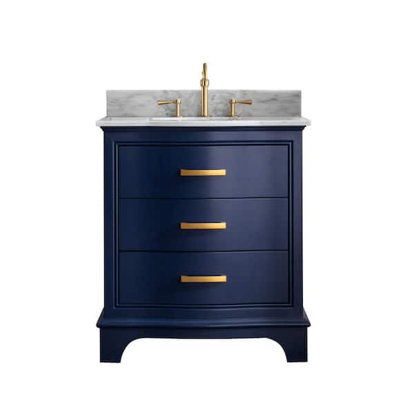 SUDIO Monroe 30 in. W x 22 in. D Bath Vanity in Navy Blue with Natural Marble Vanity Top in Carrara White with White Sink Monroe 30NB