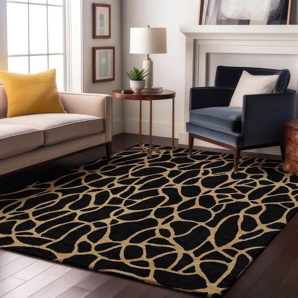 Mayfield Premium Machine Washable Abstract AMF1023 Black 8 ft. x 10 ft. Area Rug