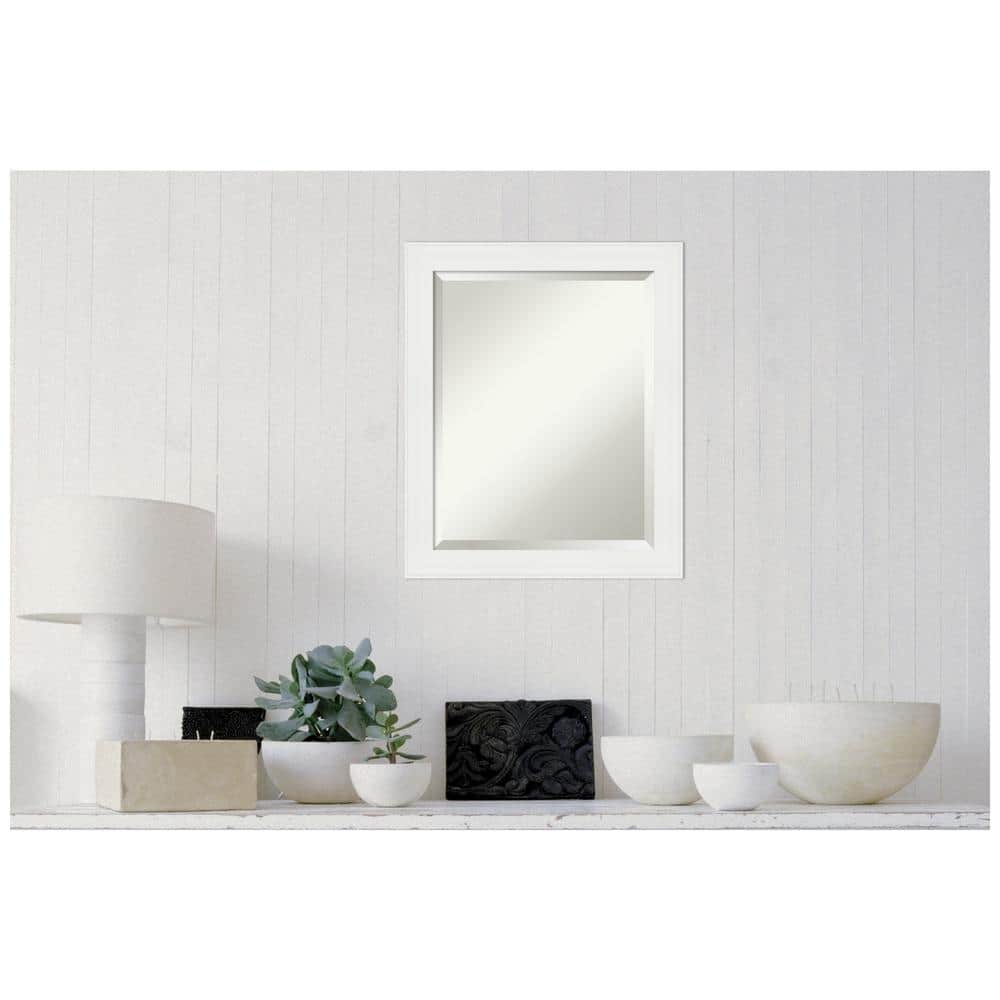 Medium White Matte Beveled Bathroom Vanity Mirror