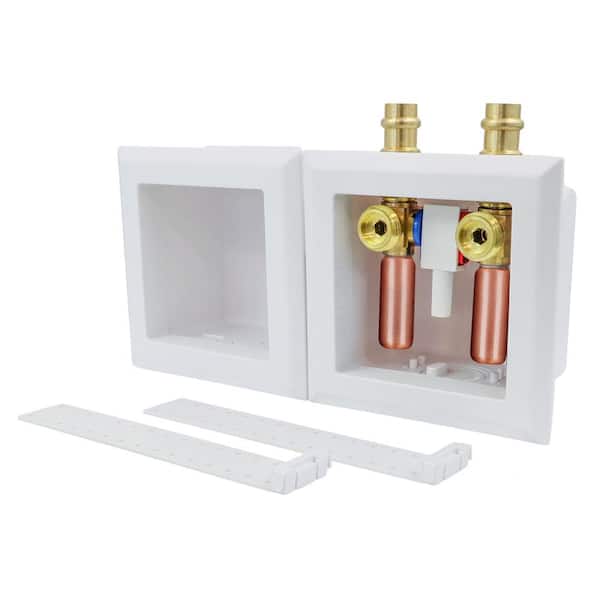 1/2 In Sweat/MIP Brass Valve Fittings, White ABS Plastic Washing Machine Double Interlocking Outlet Box, Hammer Arrester