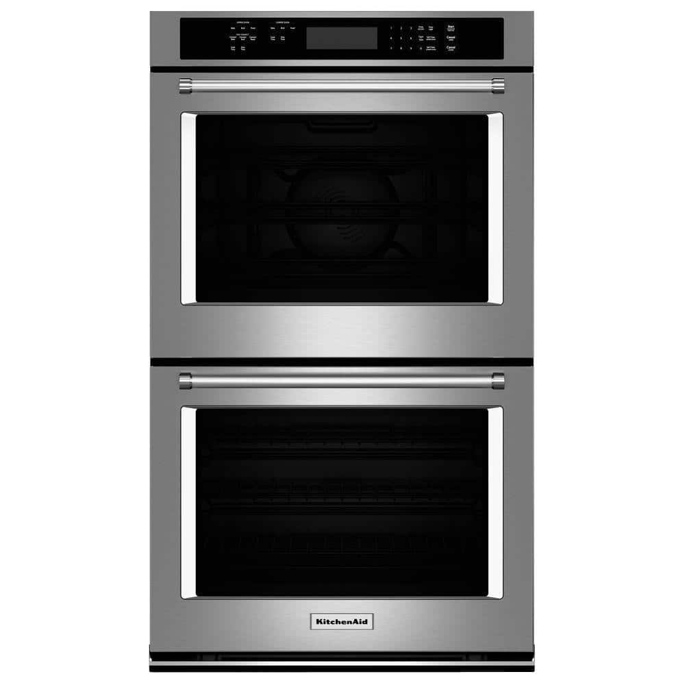 KitchenAid 30 in. Double Electric Wall Oven Self-Cleaning with Convection in Stainless Steel, Silver