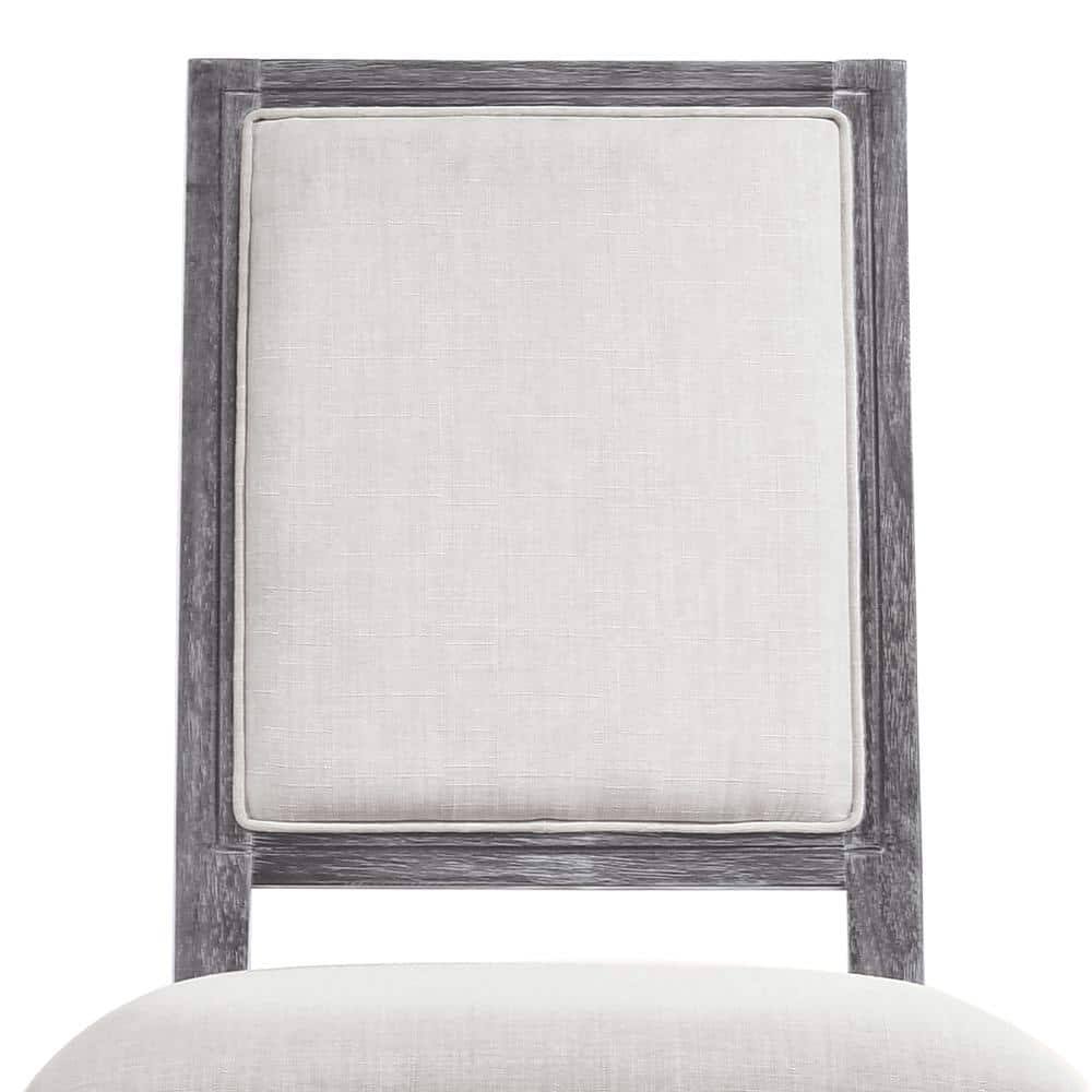 Elegant Gray Linen High-Back Wood Side Chair with Turned Legs