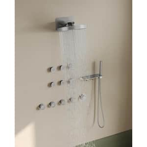 15-Spray Patterns 2.5 GPM 12.6 in. Dual Shower Head Wall Mount Fixed Shower Head in Brushed Nickel (Valve Included)