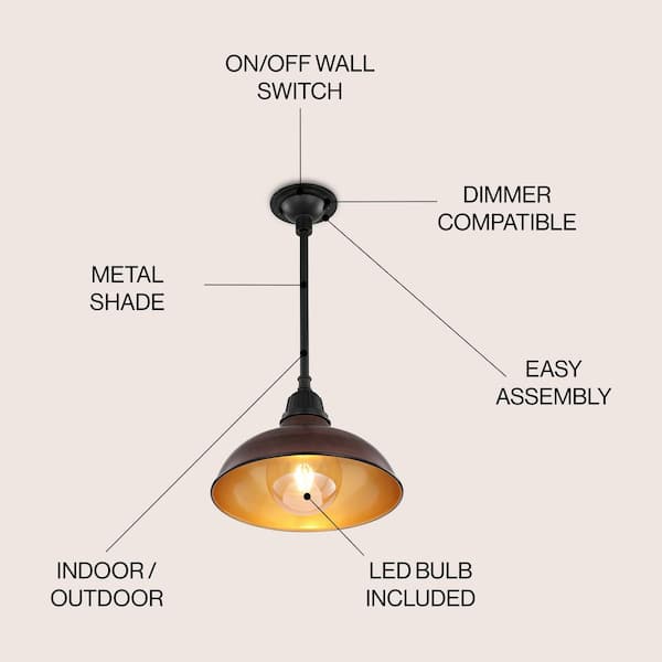 JONATHAN Y Jasper 12.25 in. 1-Light Wood Finish/Copper