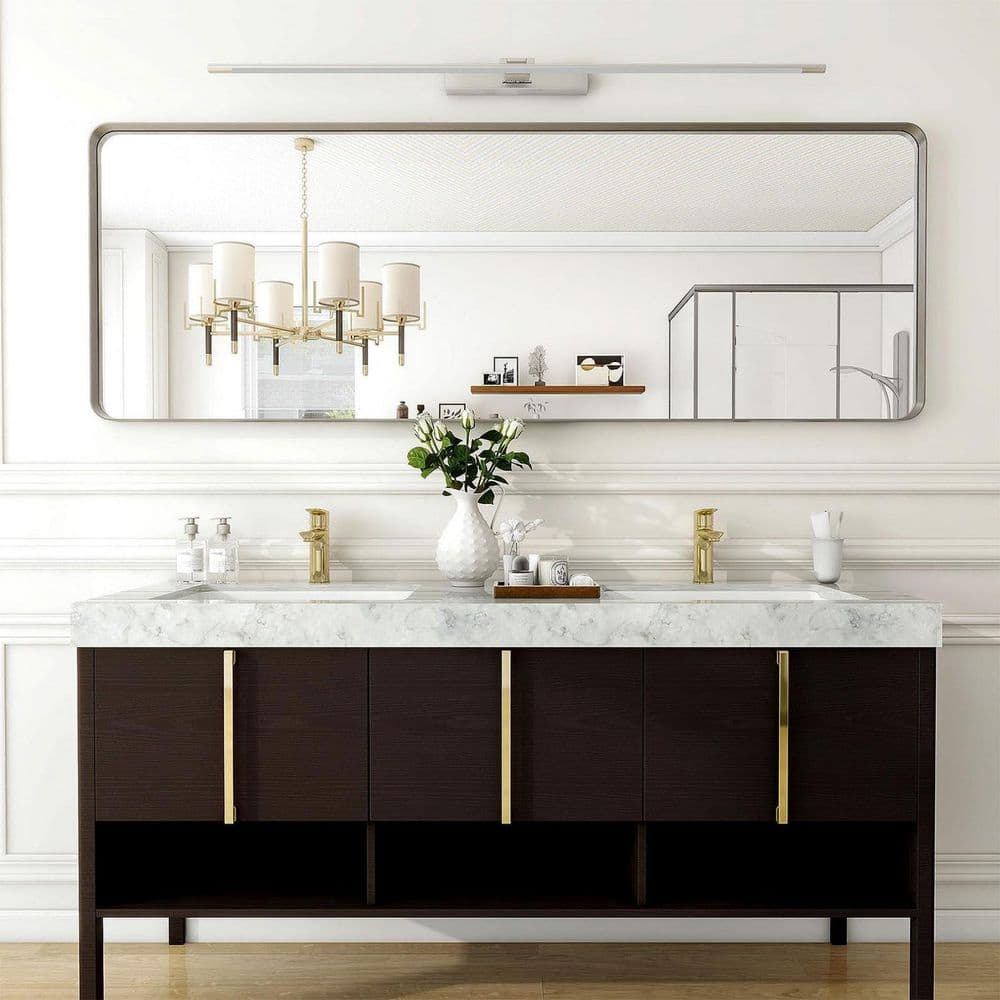 65 in. W x 22 in. H Rectangular Aluminum Alloy Framed and Tempered Glass Wall Bathroom Vanity Mirror in Brushed Silver price history on PriceWatchPro