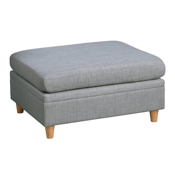 Benjara Gimy Gray Fabric Dorris Upholstered Rectangle Accent Medium (22 in. to 44 in.) Cushioned Seat Ottoman