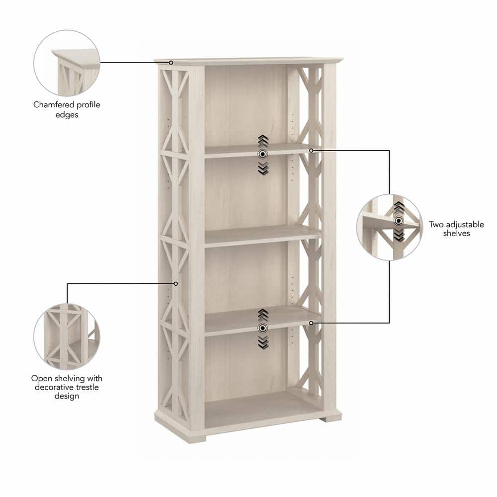 Adjustable Linen White Oak 66" Farmhouse Bookcase