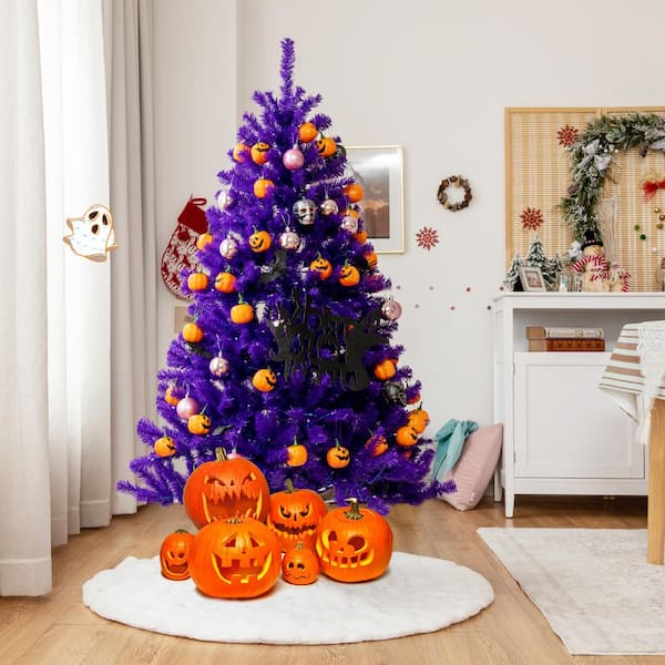 Gymax 5 FT Pre-lit Purple Artificial Christmas Tree Halloween w